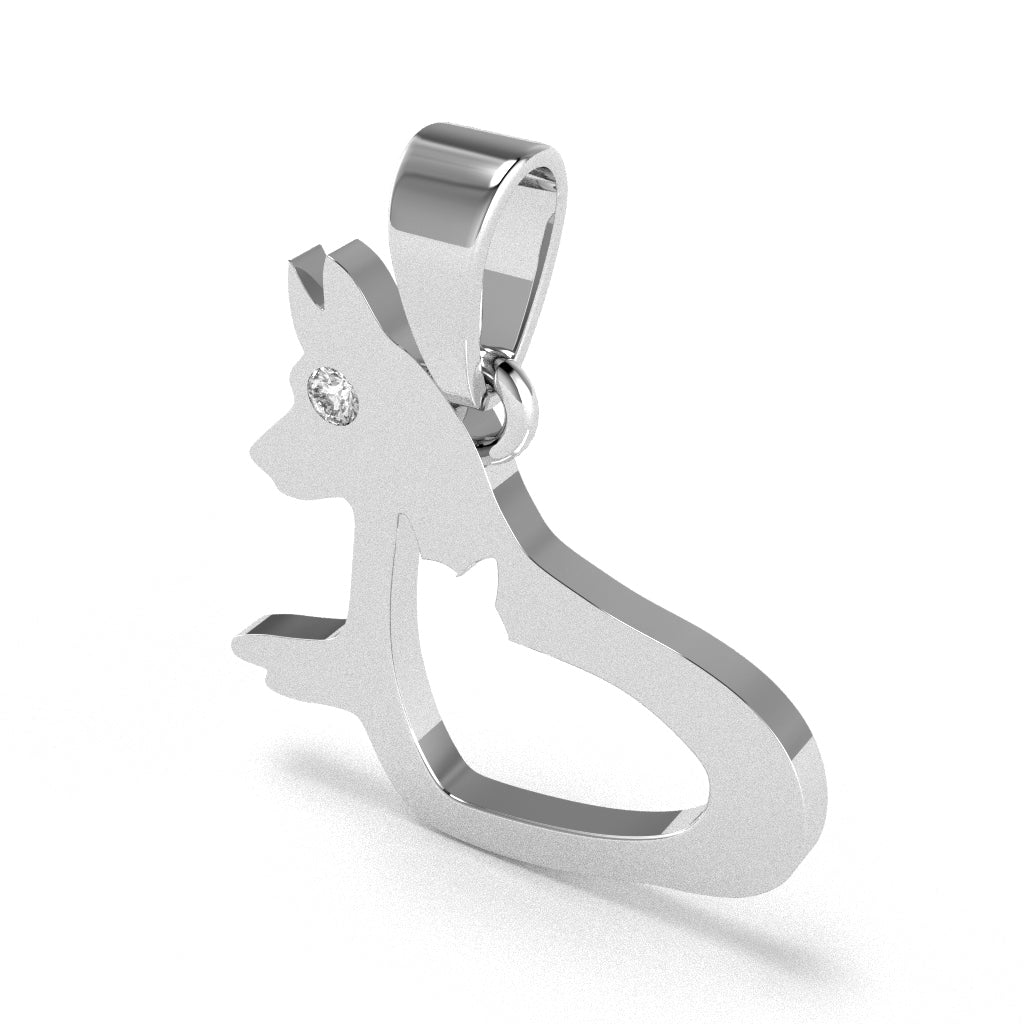 Dog And Cat  Diamond Pendant In Solid 14k White Gold