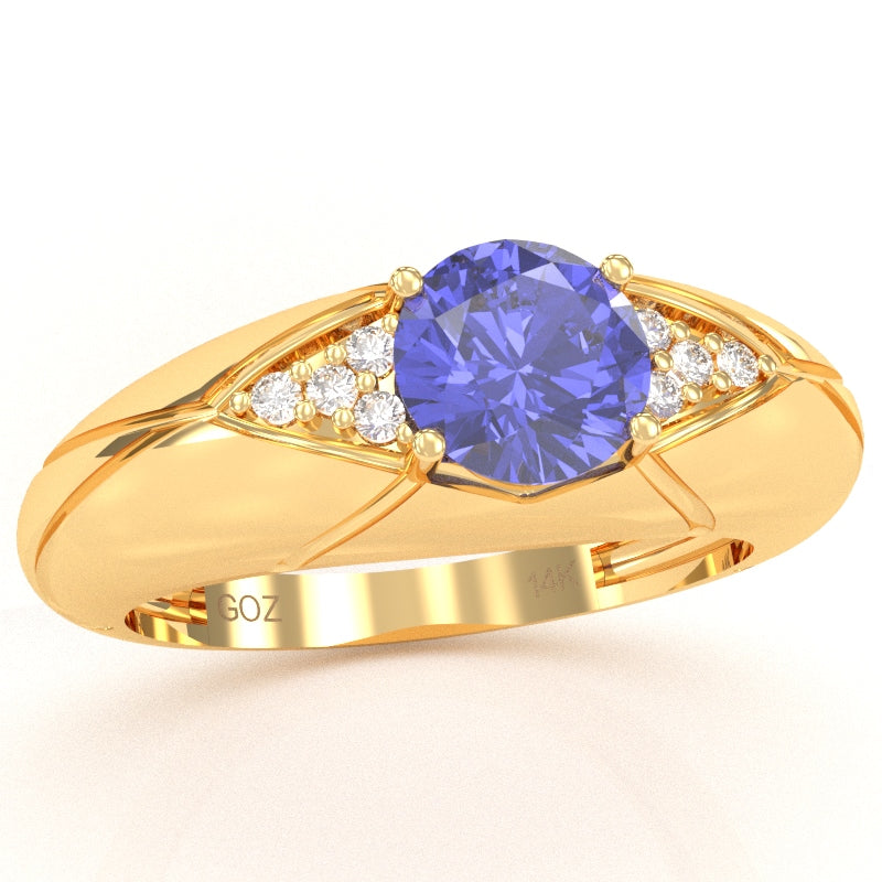 Designer Tanzanite Diamond Cocktail Ring In Solid 14k Yellow Gold