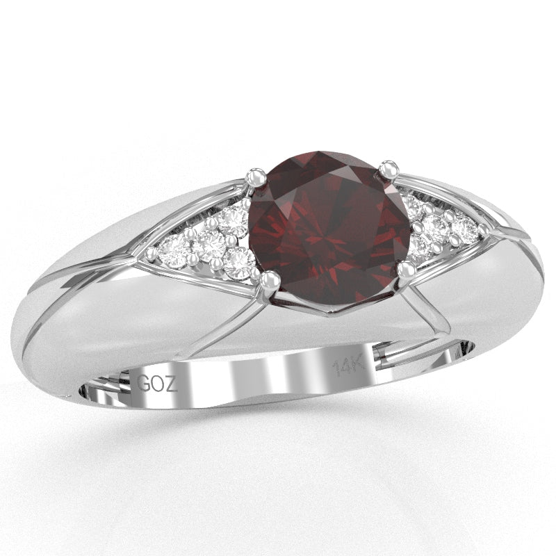 Designer Garnet Diamond Cocktail Ring In Solid 14k White Gold
