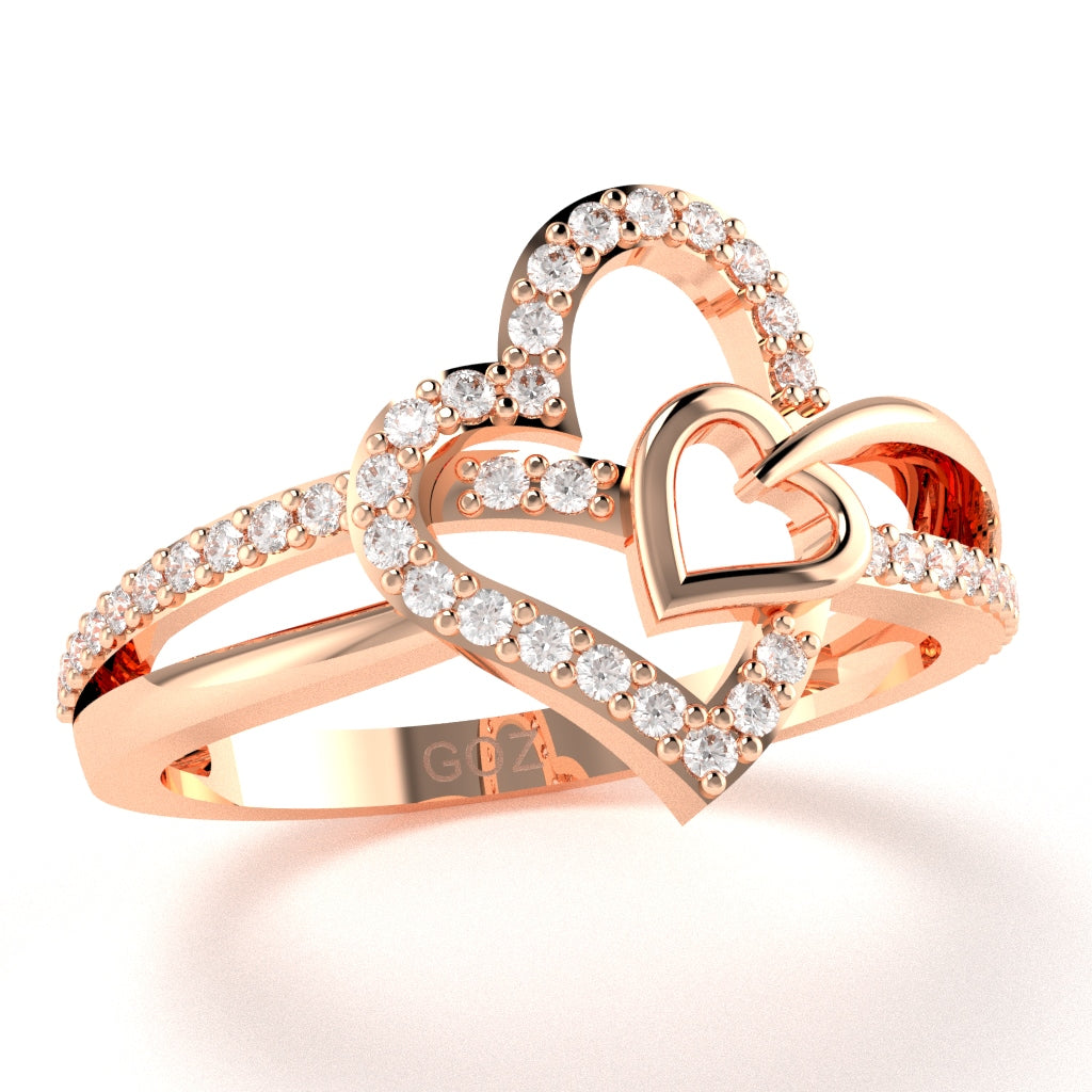 Sweethearts Heart-In-Heart Diamond Cocktail Ring In 14k Rose Gold