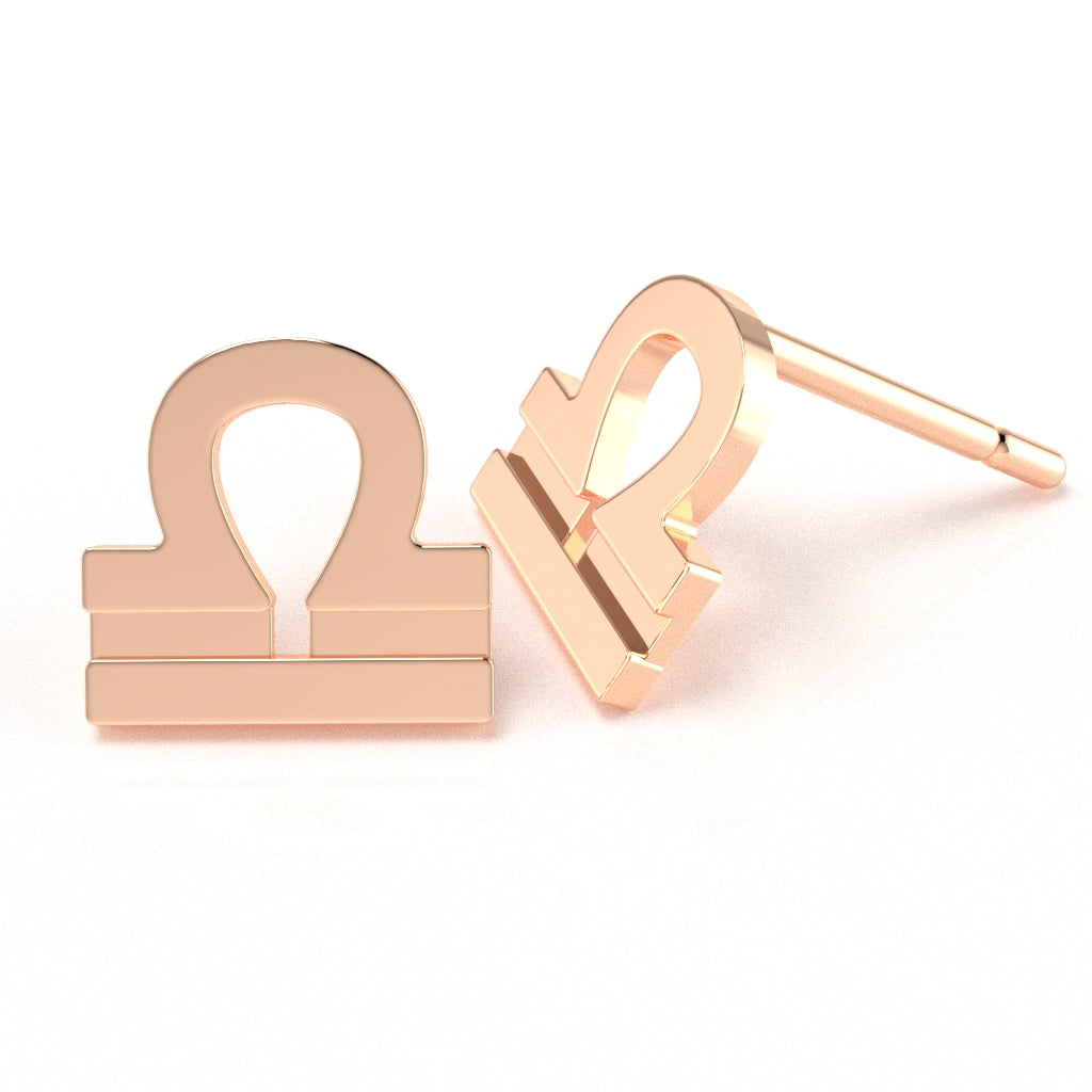 Libra Zodiac Sign Stud Earrings In Solid 14K Rose Gold
