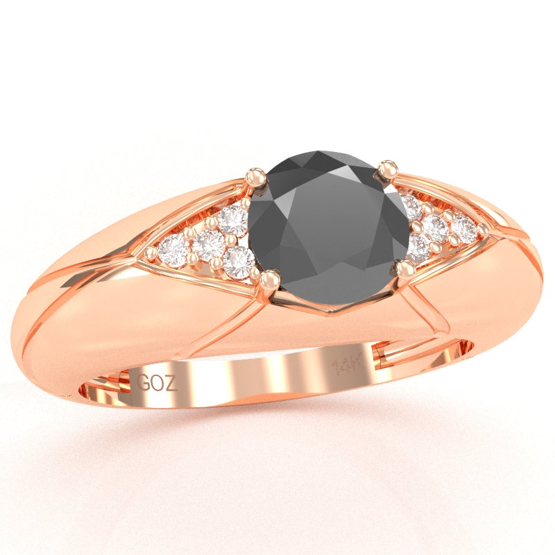 Designer Black Onyx Diamond Cocktail Ring In Solid 14k Rose Gold