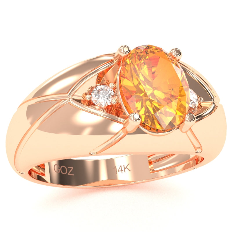 Men's Designer Citrine Diamond Ring In Solid 14k Rose Gold