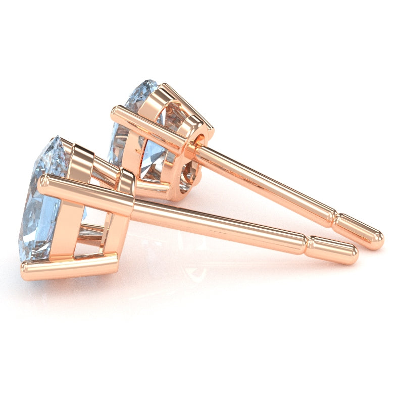 Aquamarine 7x5mm Oval Stud Earrings in 14k Rose Gold