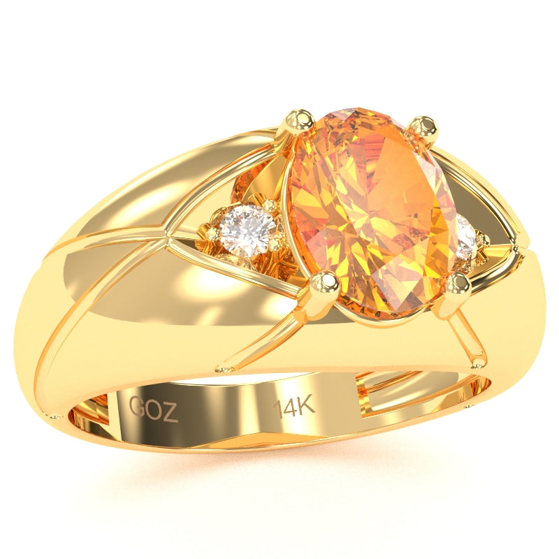 Men's Designer Citrine Diamond Ring In Solid 14k Yellow Gold