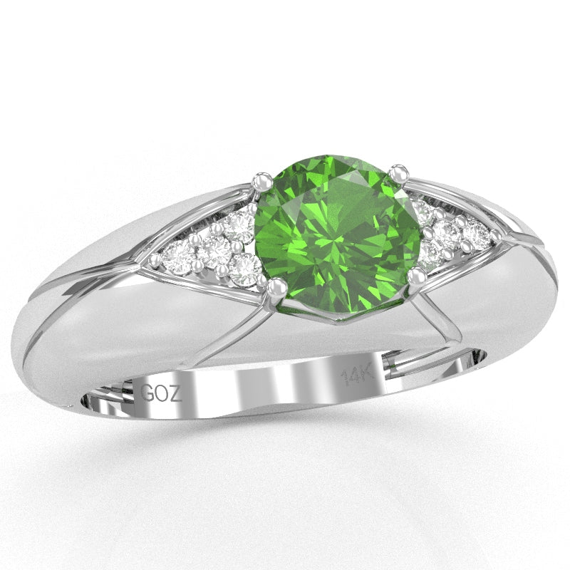 Designer Peridot Diamond Cocktail Ring In Solid 14k White Gold