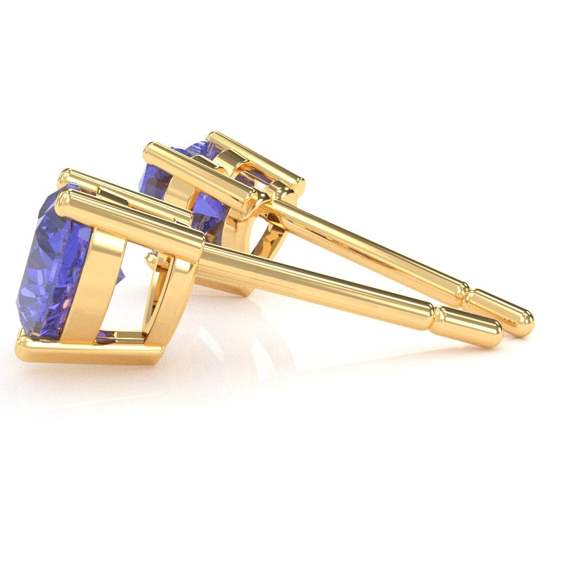 Tanzanite 6mm Heart Stud Earrings in 14k Yellow Gold
