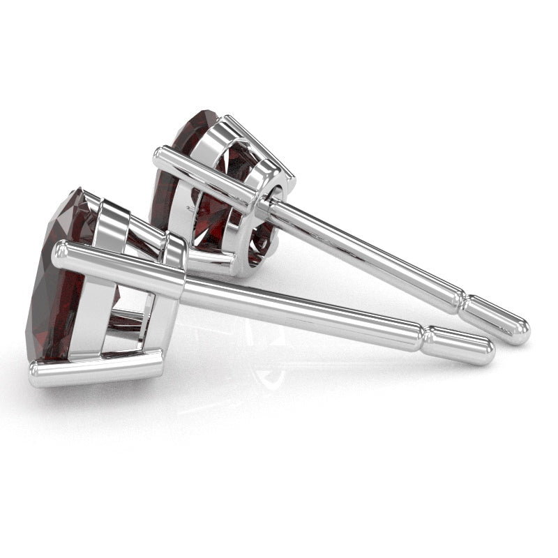 Garnet 8x6mm Oval Stud Earrings in 14k White Gold