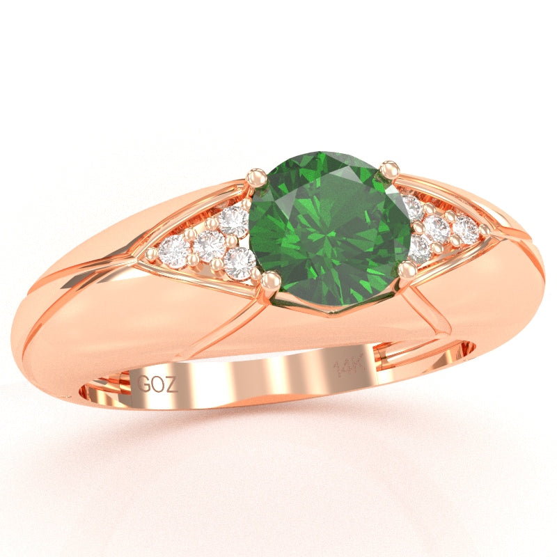 Designer Lab-Created Emerald Diamond Cocktail Ring In Solid 14k Rose Gold