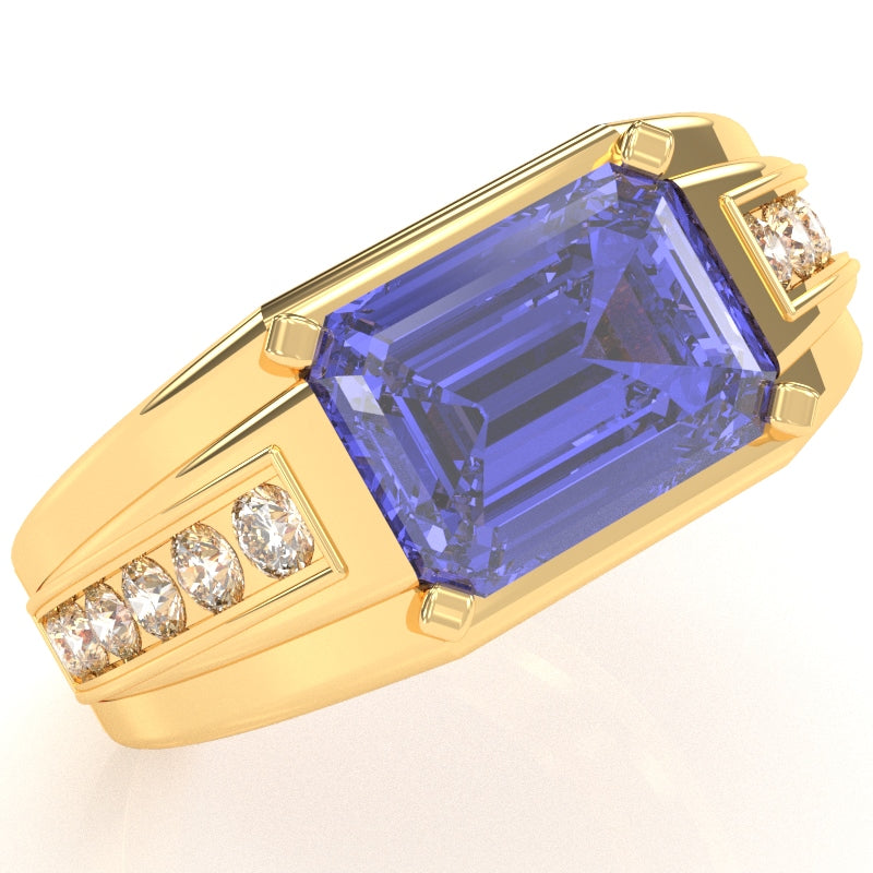 Men's Tanzanite Diamond Channel Ring In Solid 10k Yellow Gold