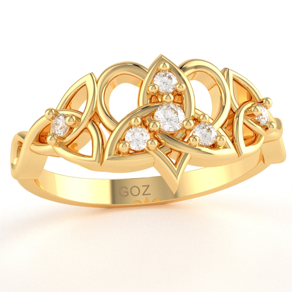 Claddagh Celtic Heart Love Diamond Ring Crafted In Solid 14k Yellow Gold