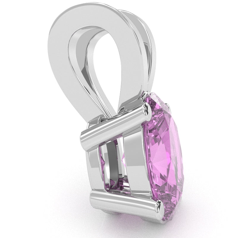Lab-Created Pink Sapphire Oval Solitaire Pendant In 14k White Gold