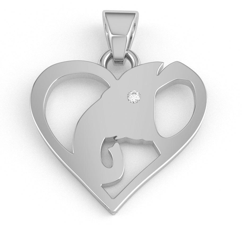Elephant Love Heart  Diamond Pendant In Solid 10k White Gold