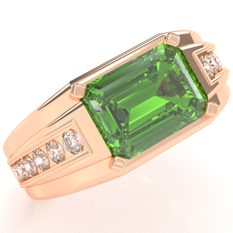Men's Peridot Diamond Channel Ring In Solid 10k Rose Gold