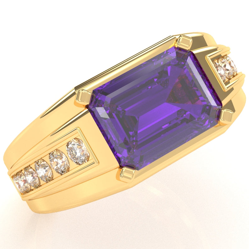 Men's Amethyst Diamond Channel Ring In Solid 10k Yellow Gold