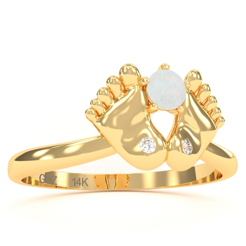 Baby Feet Opal Diamond Ring In 14k Yellow Gold