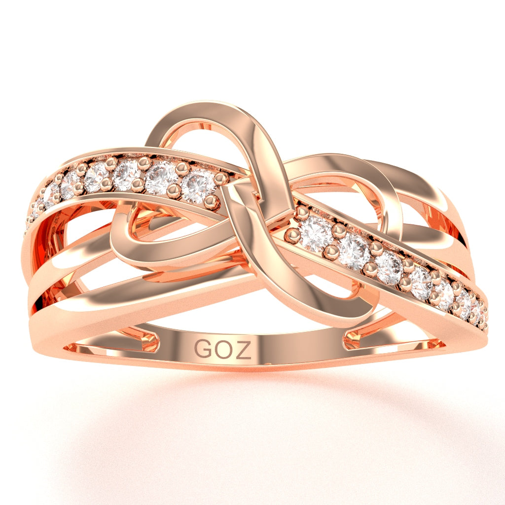 Two Hearts Diamond Inifinity Cocktail Ring In 14k Rose Gold