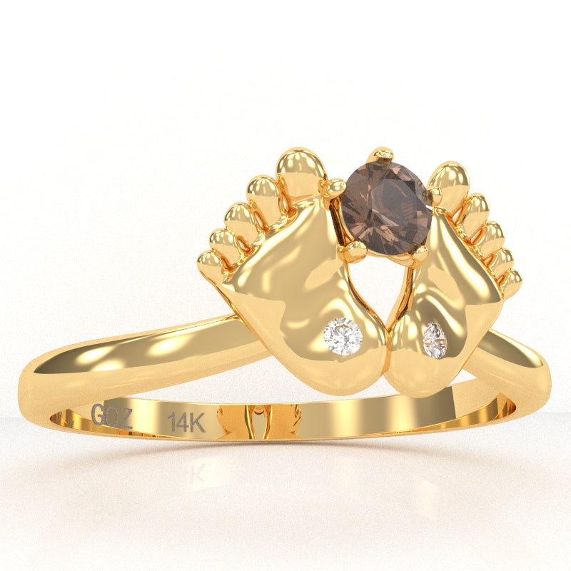 Baby Feet Smoky Quartz Diamond Ring In 14k Yellow Gold