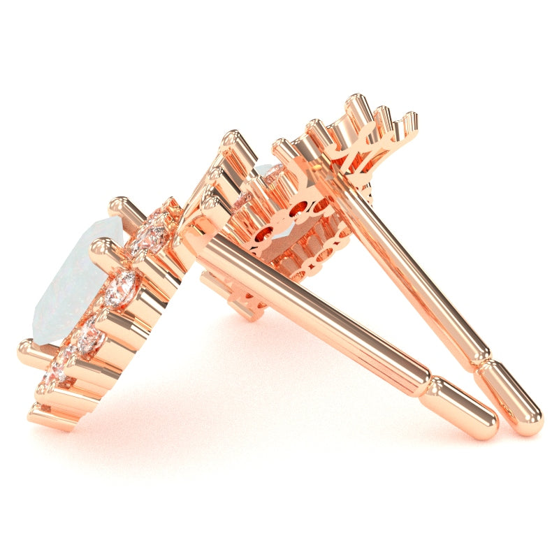 Opal Diamond Claddagh Motive Stud Earrings in 14k Rose Gold