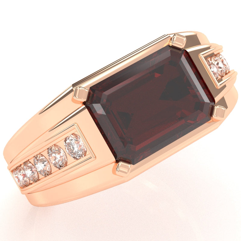 Men's Garnet Diamond Channel Ring In Solid 10k Rose Gold