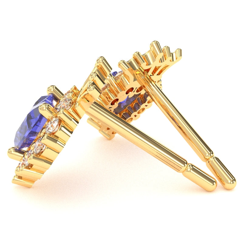 Tanzanite Diamond Claddagh Motive Stud Earrings in 14k Yellow Gold