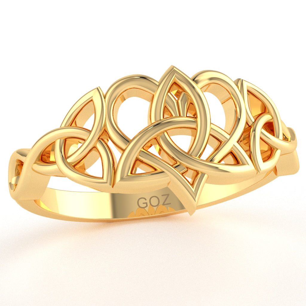 Claddagh Celtic Heart Love Ring Crafted In Solid 14k Yellow Gold