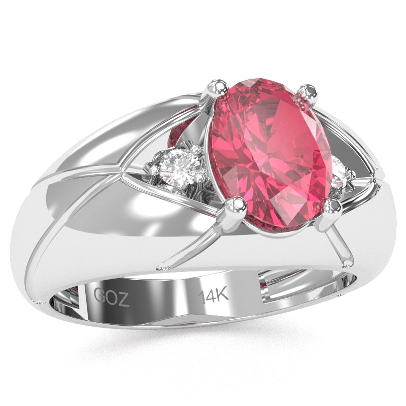 Men's Designer Pink Tourmaline Diamond Ring In Solid 14k White Gold