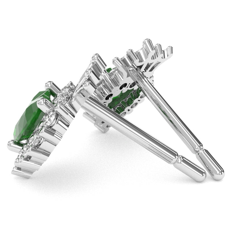 Emerald Diamond Claddagh Motive Stud Earrings in 14k White Gold