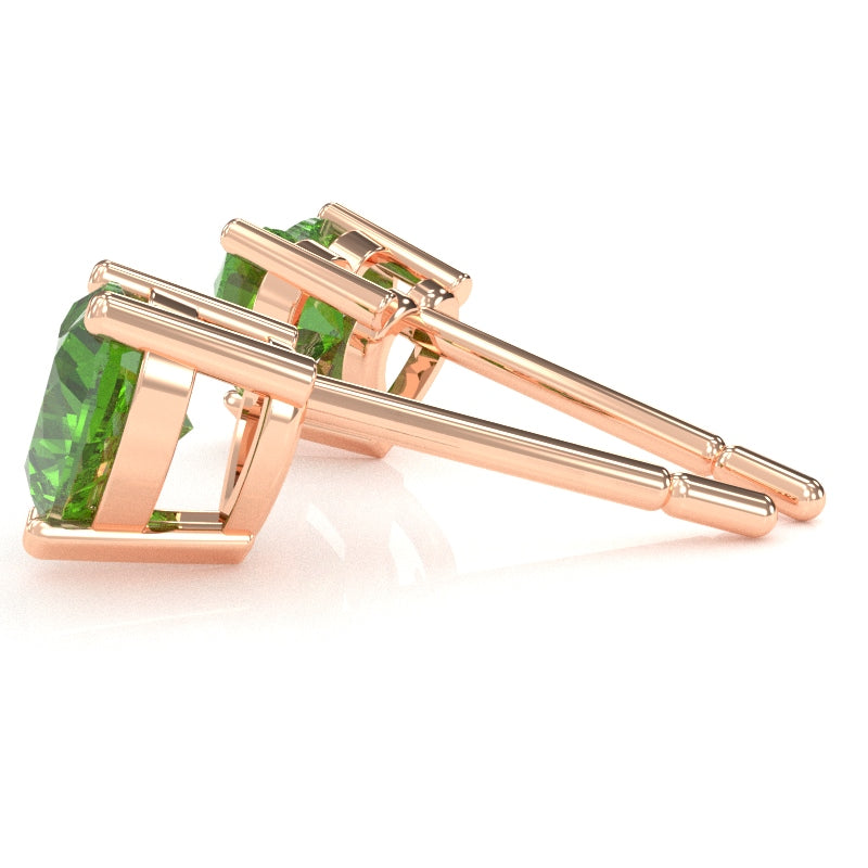 Peridot 5mm Heart Stud Earrings in 14k Rose Gold