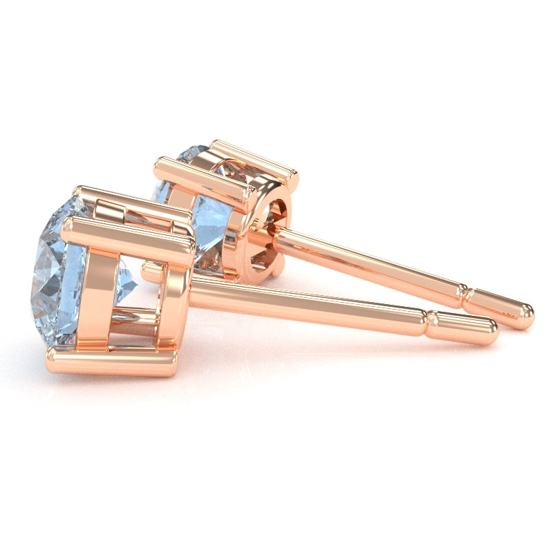 Aquamarine 6mm Round Stud Earrings in 14k Rose Gold