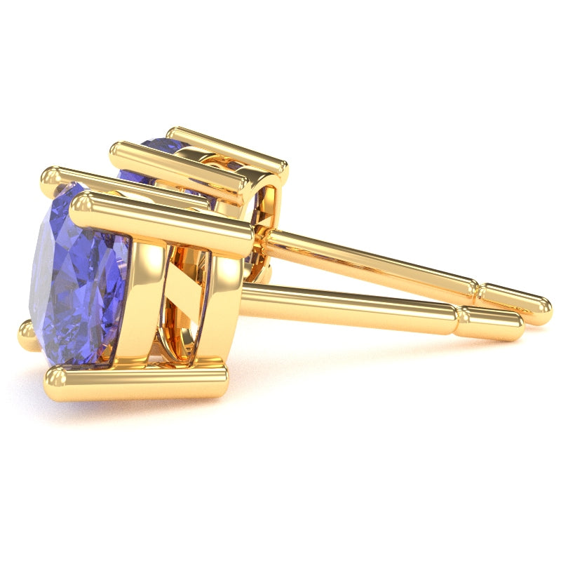 Tanzanite 5mm Cushion Stud Earrings in 14k Yellow Gold