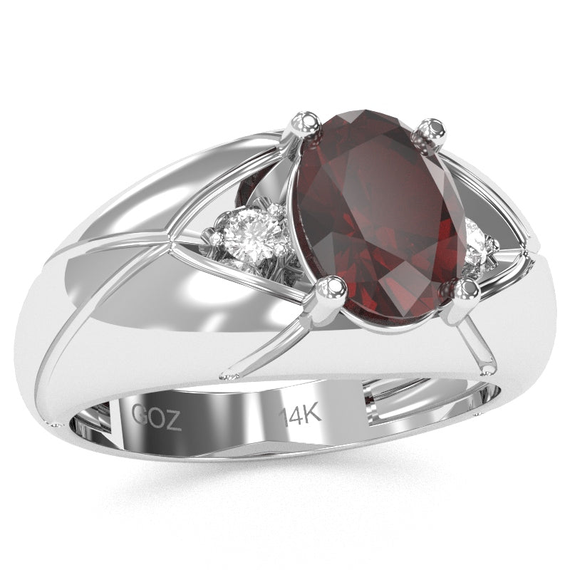 Men's Designer Garnet Diamond Ring In Solid 14k White Gold