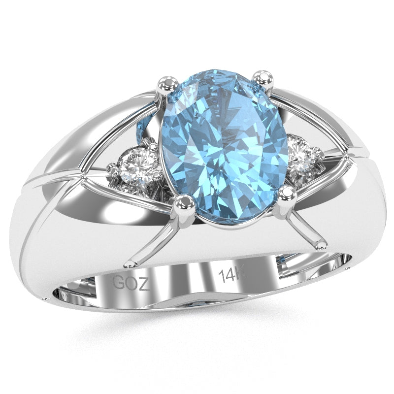 Men's Designer Blue Topaz Diamond Ring In Solid 14k White Gold