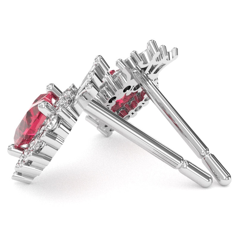 Pink Tourmaline Diamond Claddagh Motive Stud Earrings in 14k White Gold