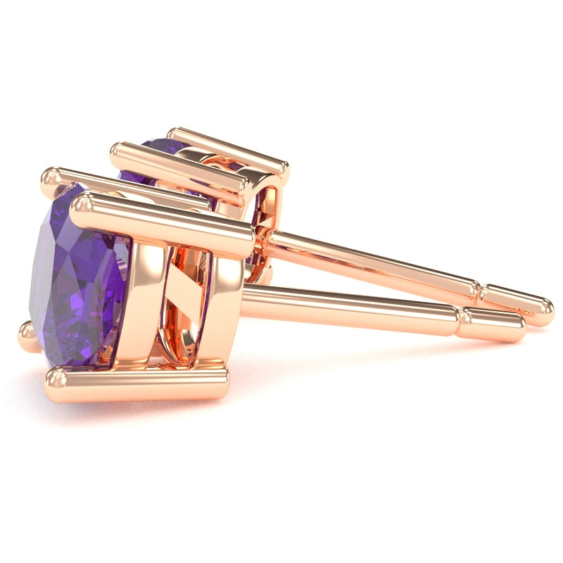 Amethyst 6mm Cushion Stud Earrings in 14k Rose Gold