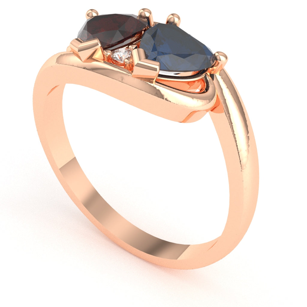 Customizable Gemstone Diamond 2 Hearts In Love Promise Ring In 10k Rose Gold