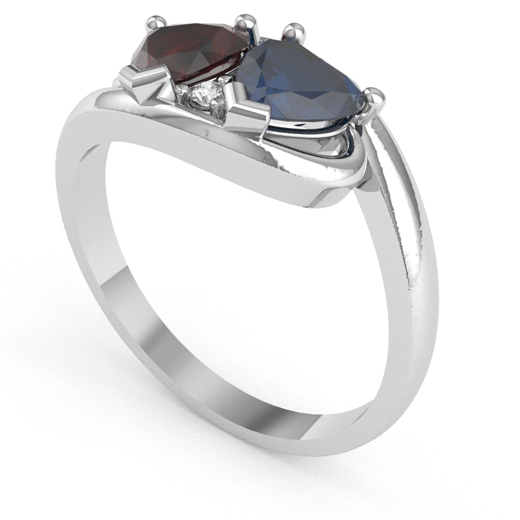 Customizable Gemstone Diamond 2 Hearts In Love Promise Ring In 10k White Gold