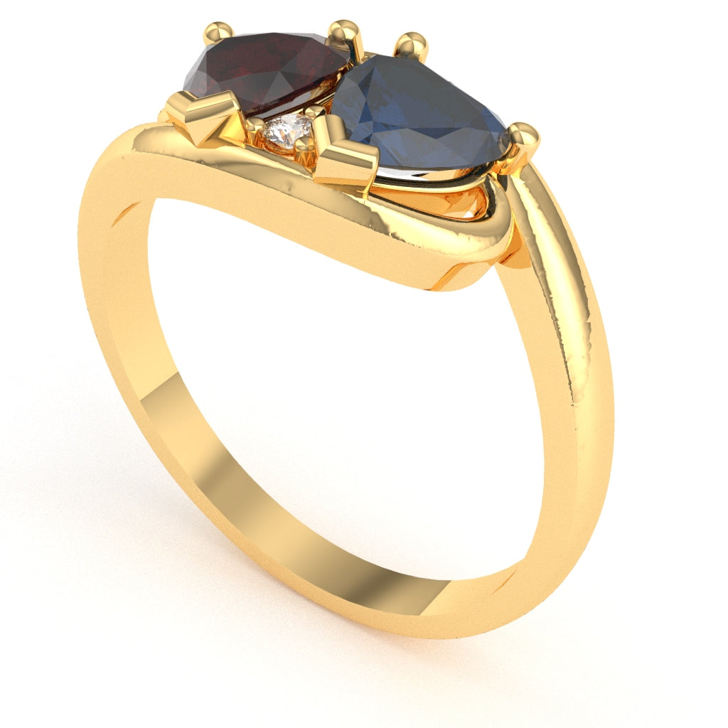 Customizable Gemstone Diamond 2 Hearts In Love Promise Ring In 14k Yellow Gold