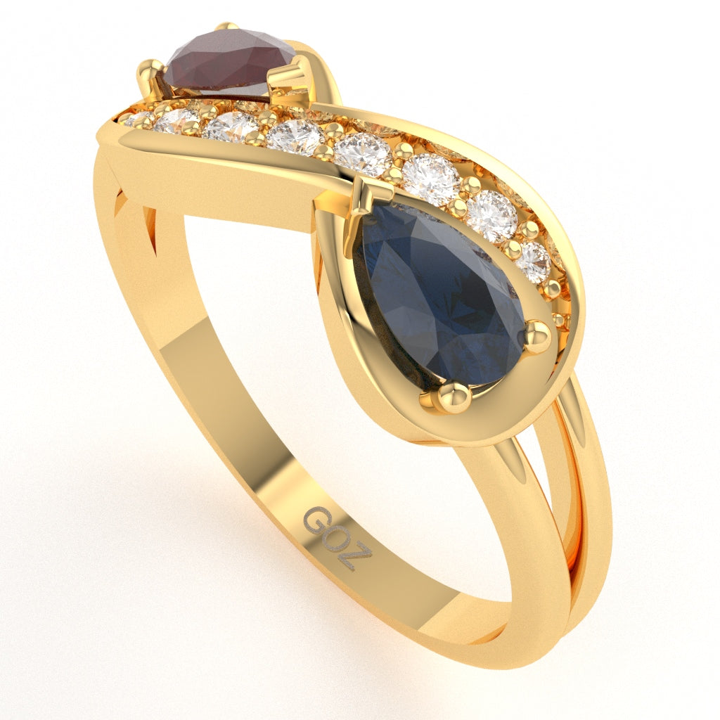 Customizable Gemstone Diamond Infinity Love Ring In 10k Yellow Gold