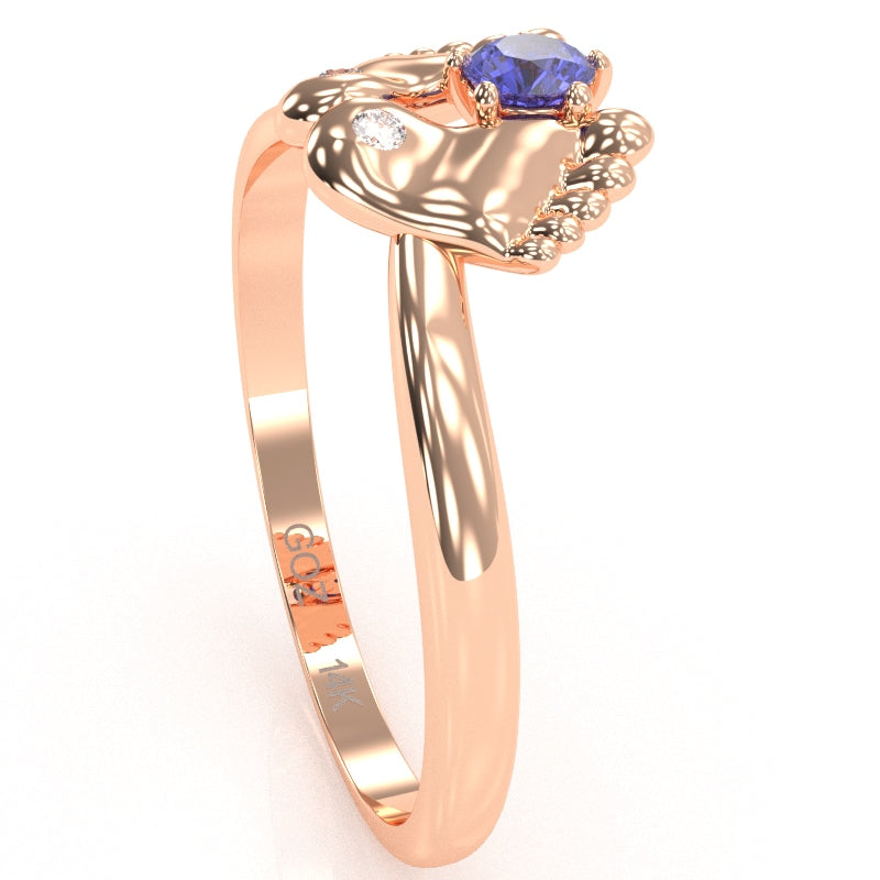 Baby Feet Tanzanite Diamond Ring In 14k Rose Gold