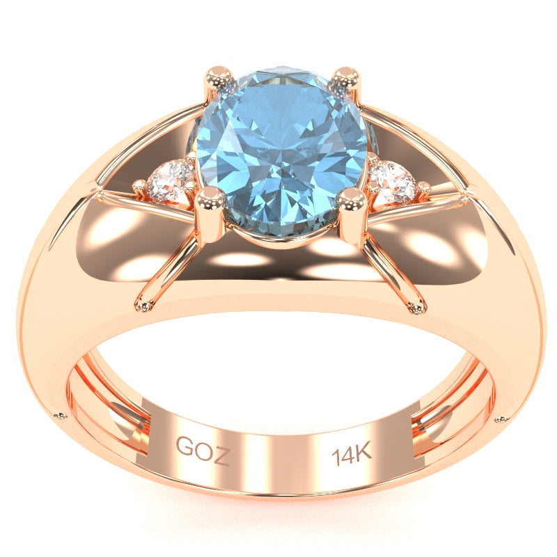 Men's Designer Blue Topaz Diamond Ring In Solid 14k Rose Gold