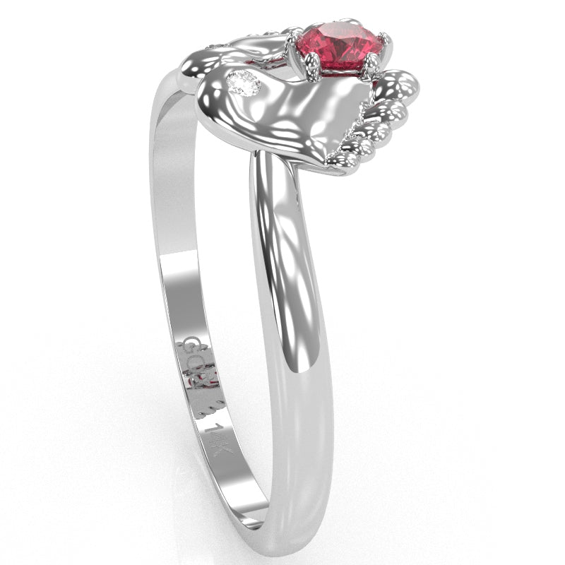 Baby Feet Pink Tourmaline Diamond Ring In 14k White Gold