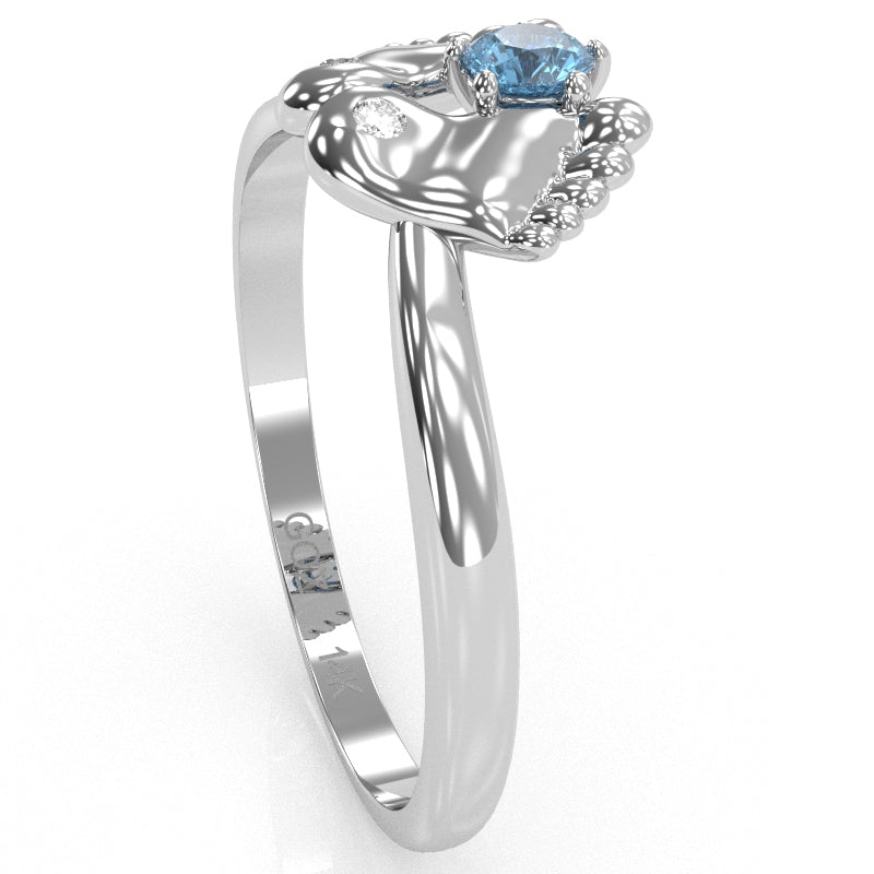 Baby Feet Blue Topaz Diamond Ring In 14k White Gold