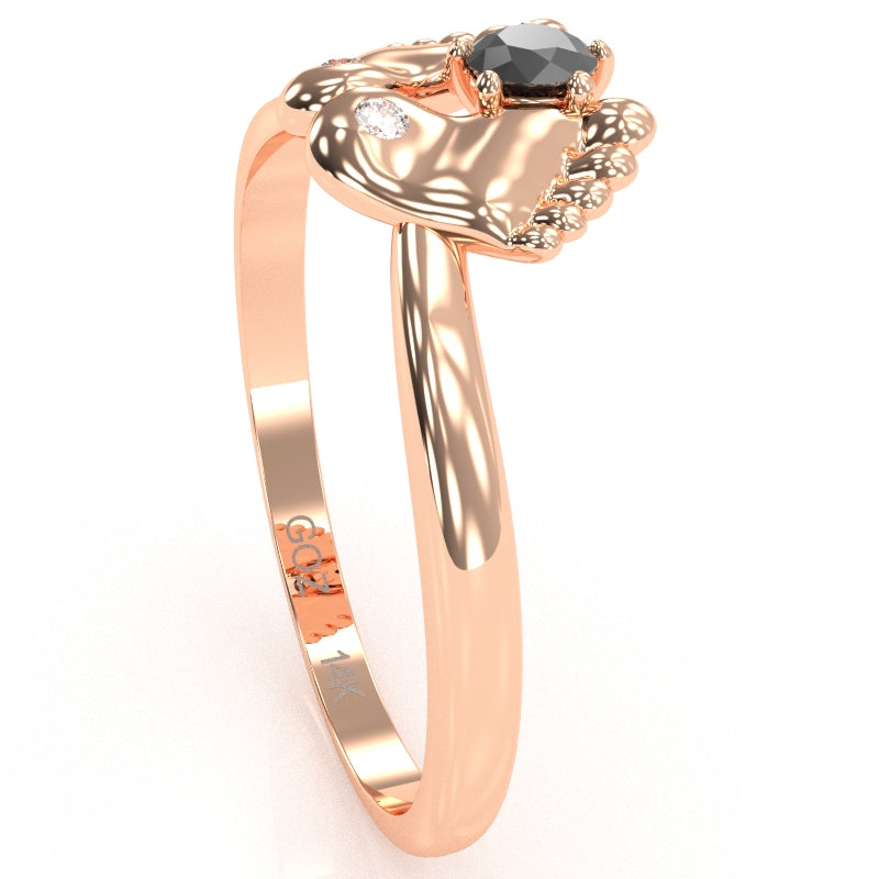 Baby Feet Black Onyx Diamond Ring In 14k Rose Gold