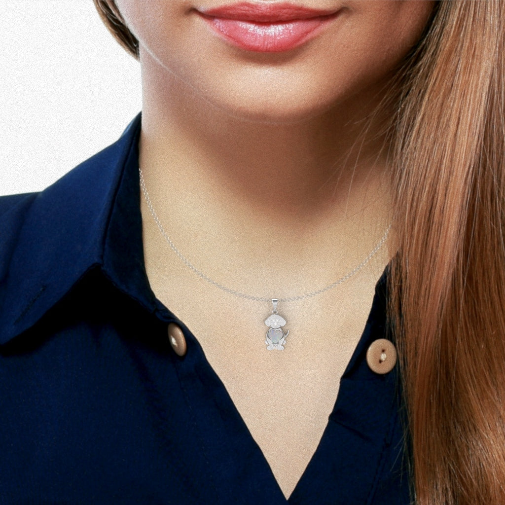 Opal Diamond  Puppy Love Heart Pendant In 10k White Gold