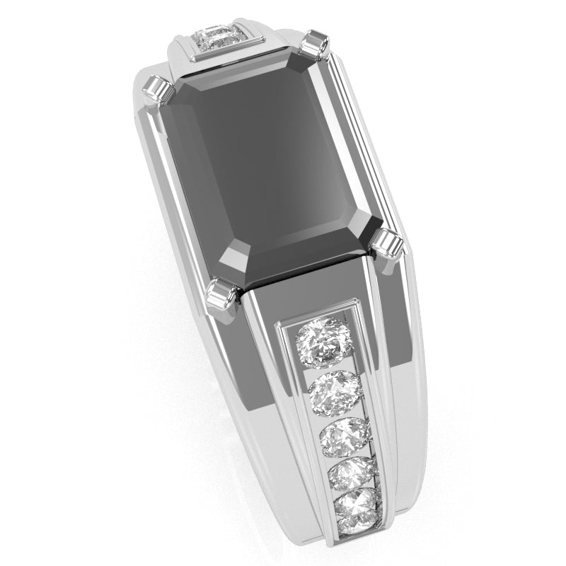Men's Black Onyx Diamond Channel Ring In Solid 10k White Gold