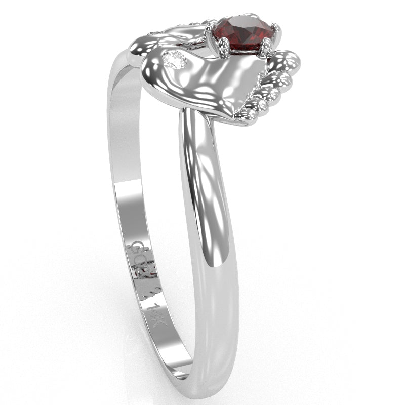 Baby Feet Lab-Created Ruby Diamond Ring In 14k White Gold
