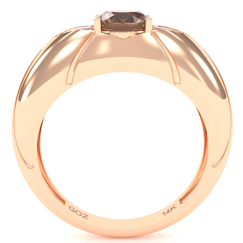 Designer Smoky Quartz Diamond Cocktail Ring In Solid 14k Rose Gold