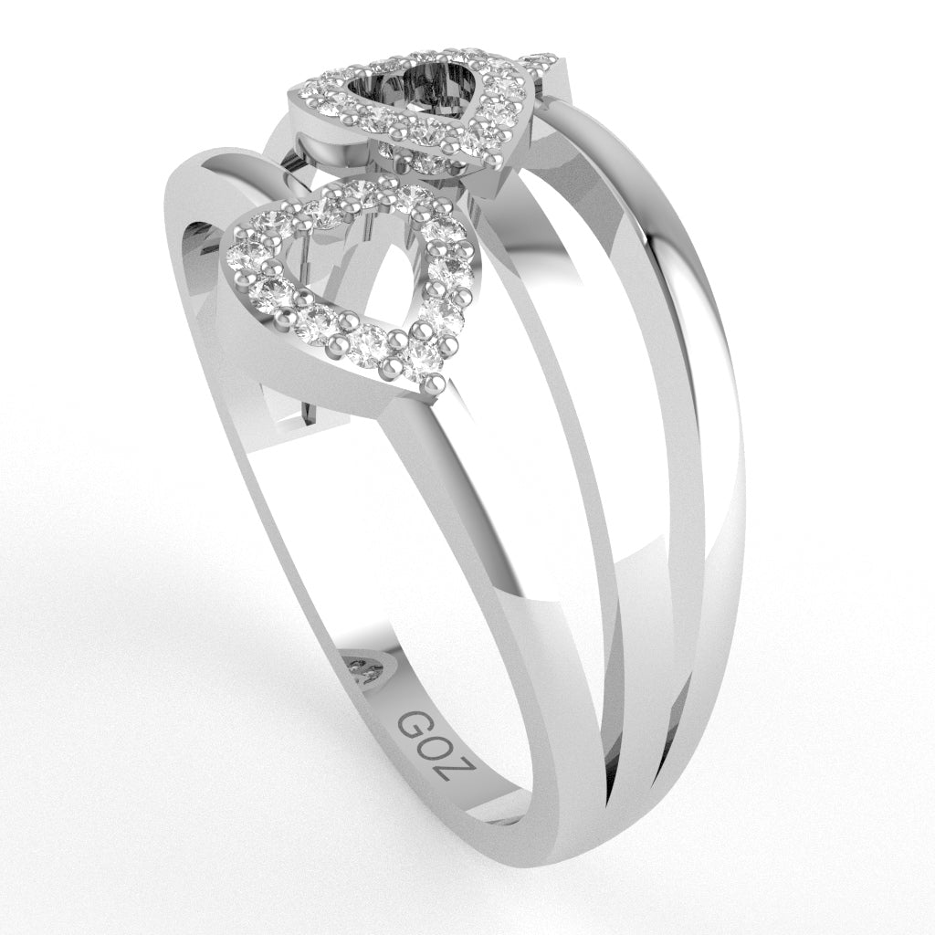 Triple Heart Diamond Cocktail Ring In 14k White Gold