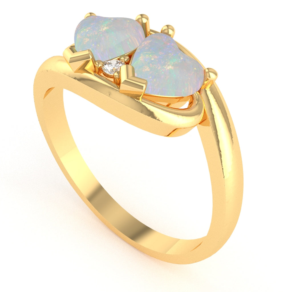 2 Hearts In Love Opal Diamond Promise Ring In 14k Yellow Gold